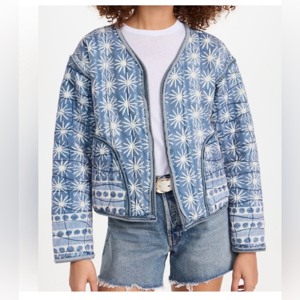 We The Free,Free People Kara Quilted Cardigan Jacket in Pacific Combo,size XS